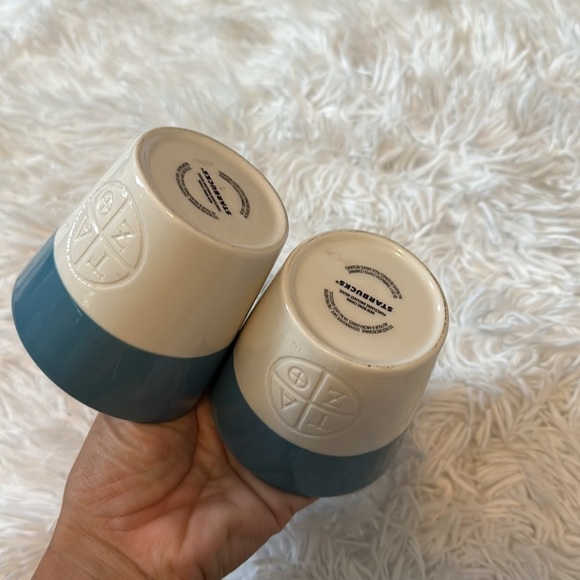 2 - Starbucks TAZO Tea Mugs - Blue & White  - 2012 - Angled Rim - New Bone China - Picture 5 of 7